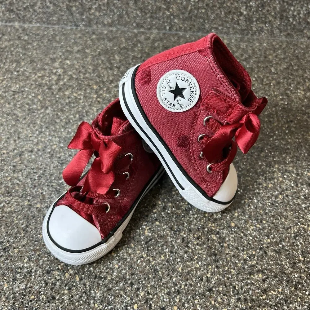 Converse All Star Little Kids Infant 5 Classic Red High Top Bow Acc Sneaker Shoe